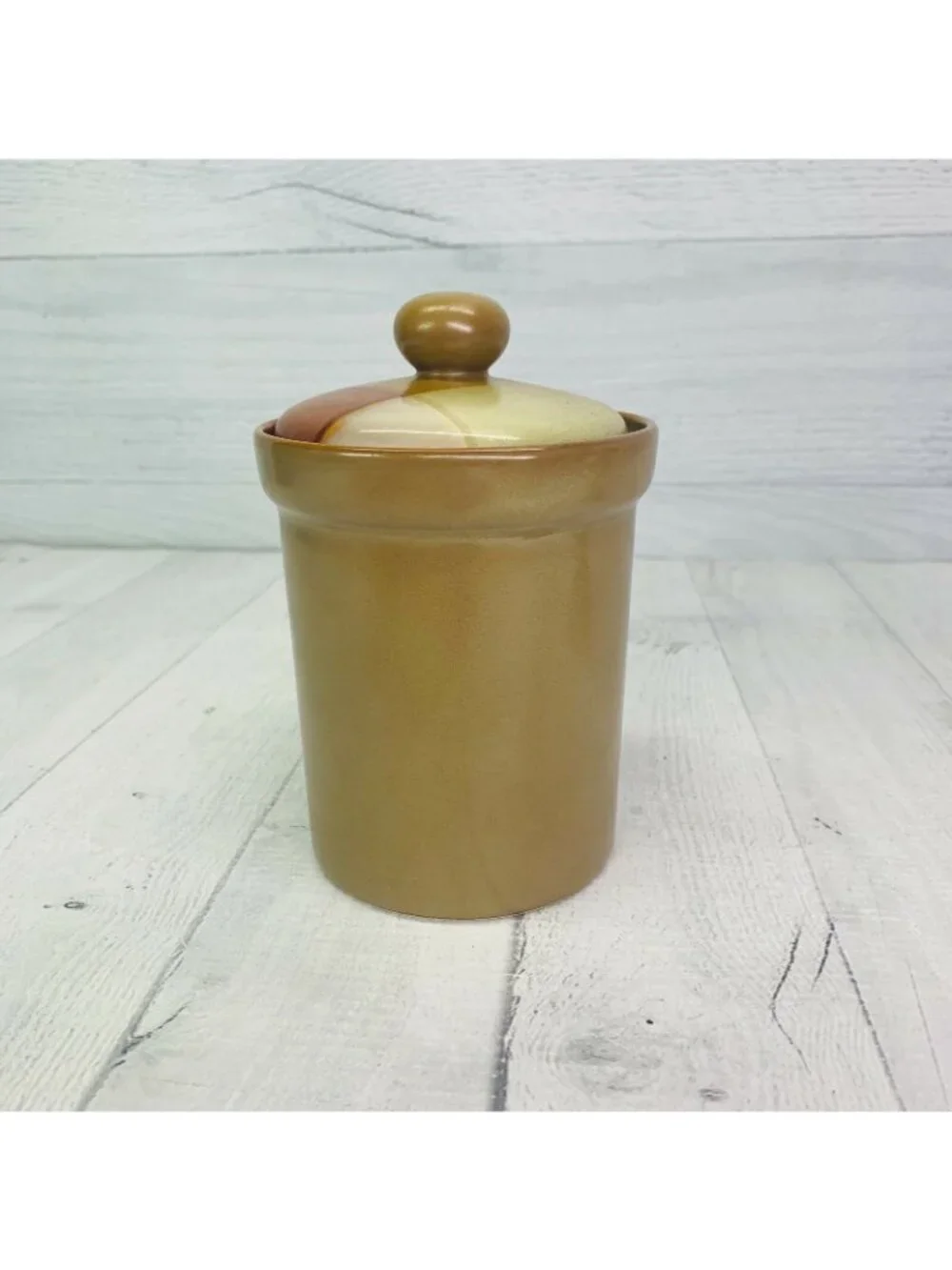 Sango GOLD DUST SIENNA 5039 Beige Tan Color Blocks Tea Lidded Handle Canister
